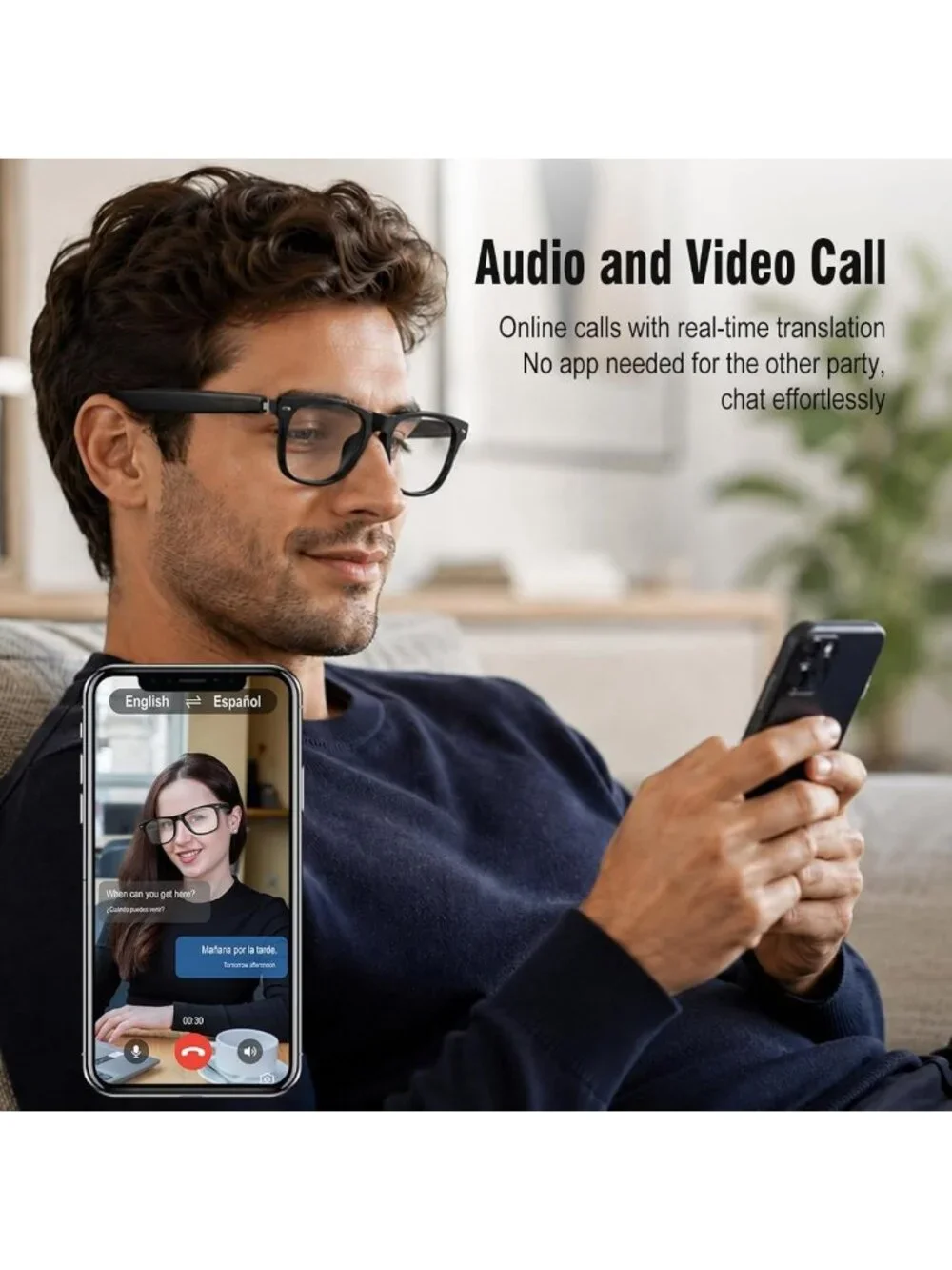 Audio Photochromic Smart Glasses for Men & Women - Translation & Music Features